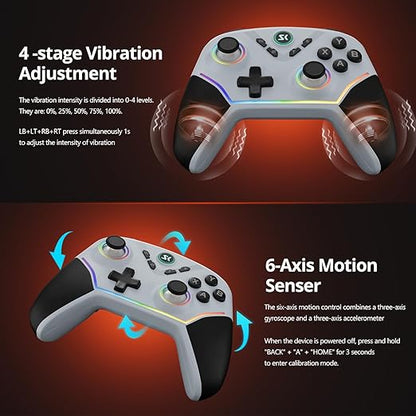 Wireless PC Controller with Hall Effect Joysticks & Triggers, 1000Hz Polling Rate, Trigger Locks, Bluetooth Pro Gaming Controller for PC/Steam/Luna/Tesla - 4 Macros and Turbo, Dynamic RGB, Silver