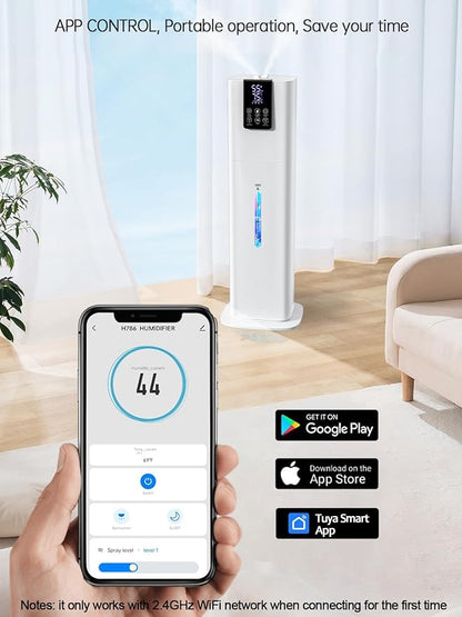 8L Smart Humidifiers for Bedroom Large Room, 2.1Gal Cool Mist Top Fill Diffuser Ambient Light, App & Remote Control, 3 Mist Modes, Quiet Humidifier for Home Office Plant (White)