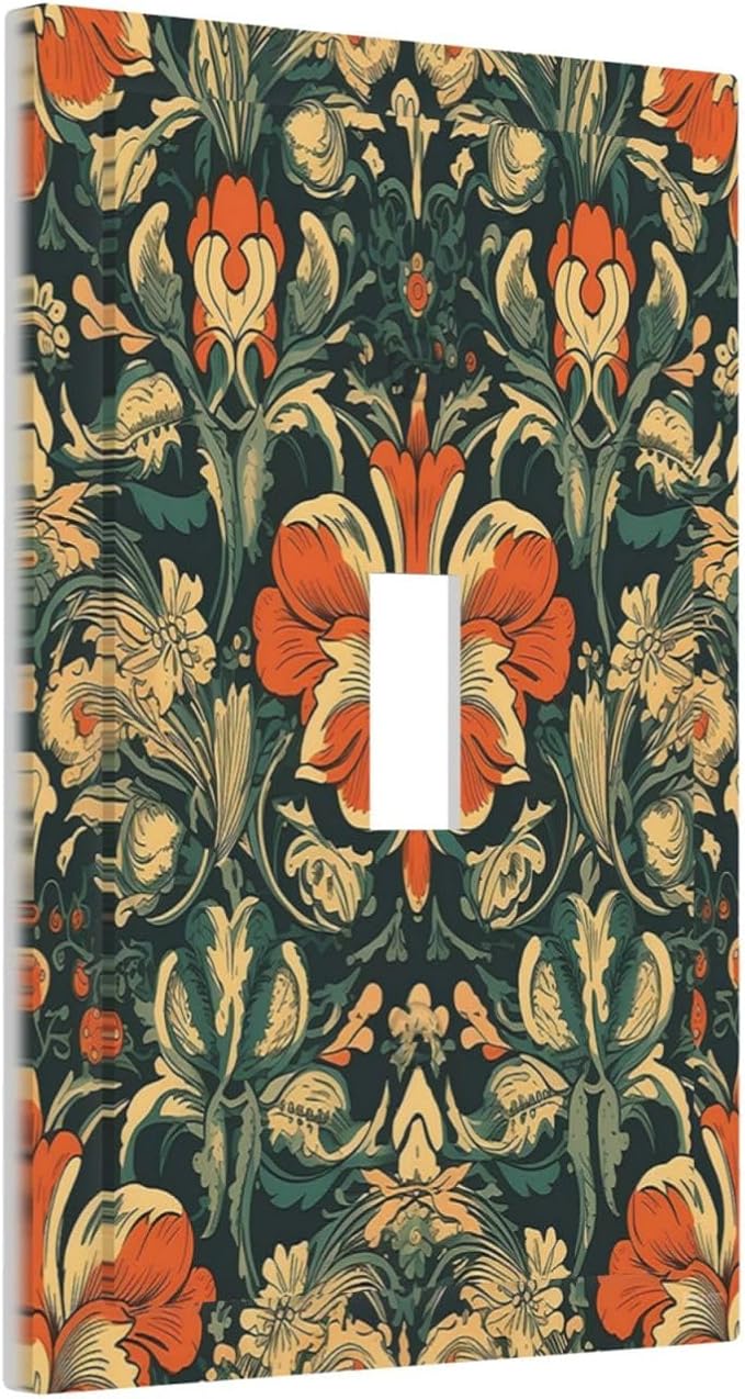 Light Switch Cover William Morris Abstract Floral Plant Pattern Orangeyellowgreen 1 Gang Single Toggle Device Electrical Faceplate Switchplates Decorator Outlet Wall Plate for Bedroom