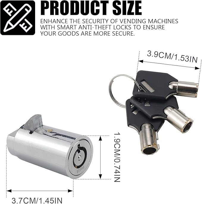 Vending Machine Key, Cylinder Lock for Storage Unit Cylinder Lock for Coke Snack Candy Soda Vending Machines Locks with 3 Tubular Keys