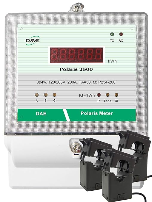 DAE P254-5000 KIT, UL 5000A kWh Meter 3 Phase 120/208V 50/60Hz RS485, 3 Split CTs (3", 5" Inner Dimension)