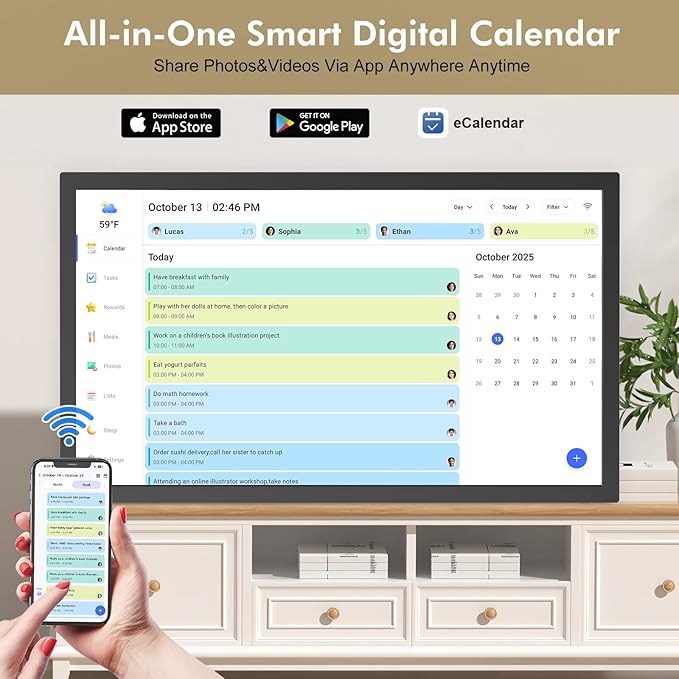 24" Smart Digital Calendar Chore-for-Family-Schedules - Wall Mounted Interactive Electronic Calendar Touchscreen Display for Bussiness To do List, Auto-Sync Google iCloud Outlook, Gift for Parents