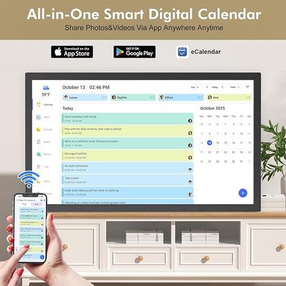 24" Smart Digital Calendar Chore-for-Family-Schedules - Wall Mounted Interactive Electronic Calendar Touchscreen Display for Bussiness To do List, Auto-Sync Google iCloud Outlook, Gift for Parents