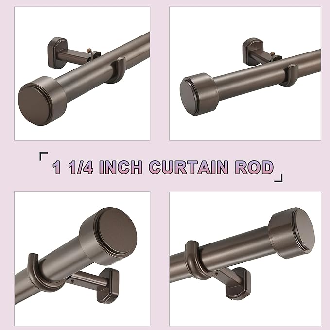 Heavy Duty Curtain Rods,1 1/4" Large Diameter Premium Nonadjustable Curtain Rod,108in/9ft Custom Window Treatment Rods with Durable Aluminum Brackets and End Caps,Dark Bronze Finish