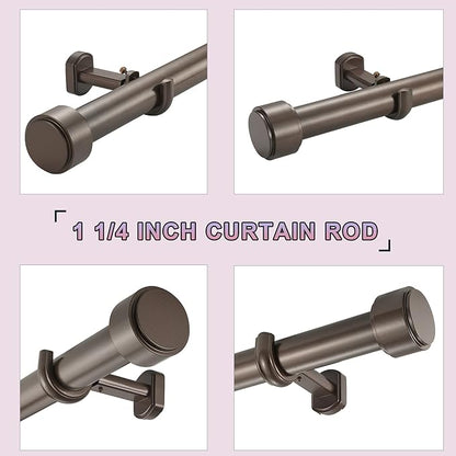 Heavy Duty Curtain Rods,1 1/4" Large Diameter Premium Nonadjustable Curtain Rod,108in/9ft Custom Window Treatment Rods with Durable Aluminum Brackets and End Caps,Dark Bronze Finish