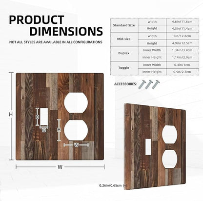 Vintage Brown Wooden Boards Print Wood Grain Wallplates 1 Toggle 1 Duplex Switch Plate Electrical GFCI Faceplate Decorative Light Switch Covers for Farmhouse Home Decor
