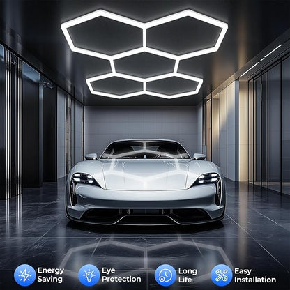 Hexagon Garage Lights - Bigger Size Hexagon Lights 200W LED,5000K 24000LM,Hex Lighting for Car Detailing,Workshop,Basement,Gym,Barber, Garage Ceiling led Light 25 Pack