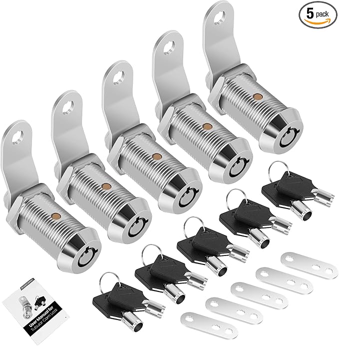 5-Pack RV Storage Locks with Keys, 1-1/8' Keyed Alike Locks for Camper Cabinet Door & Toolbox
