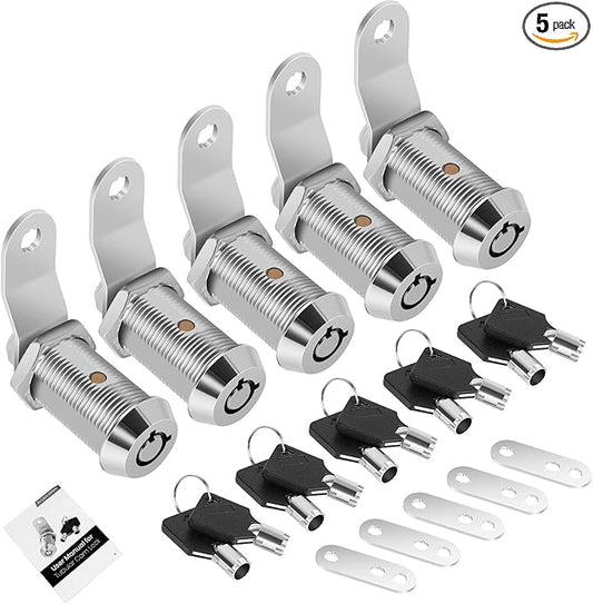 5-Pack RV Storage Locks with Keys, 1-1/8' Keyed Alike Locks for Camper Cabinet Door & Toolbox