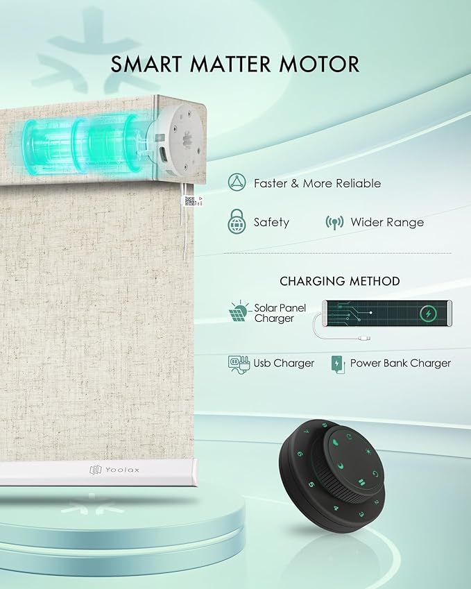 Yoolax Smart Blinds, Motorized Matter Roller Shades Blackout Automatic Blinds for Windows Motorized Shades Compatible with Alexa, Google Home, Homekit(Blackout Linen Beige)