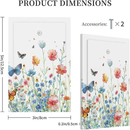 Decorative Light Switch Cover Plate Rustic Wildflower Blue Pink Floral Butterfly 1 Gang No Device Single Blank Outlet Covers Wall Plates for Electrical Outlets Faceplate for Bedroom Home Decor