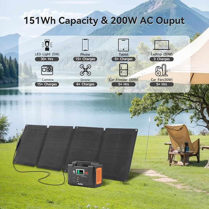 Portable Power Station With Solar Panel Included, Flashfish 200W Solar Generator+60W Solar Panel(DC Output),Backup Power Emergency Power Supply For Home Blackout/RV/Camping