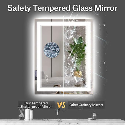 24x36 Inch LED Bathroom Mirror wiht Lights, Backlit and Front Lighted Bathroom Mirror,Anti Fog, Dimmable LED Vanity Mirror