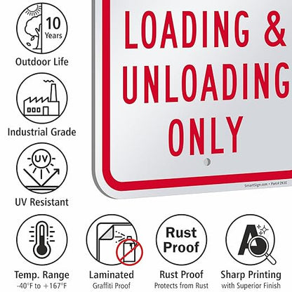 SmartSign 18 x 12 inch “No Parking - Loading And Unloading Only” Metal Sign, 63 mil Laminated Rustproof Aluminum, Red and White