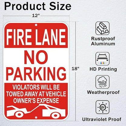 Fire Lane No Parking Sign, 12 x 18 Inches, Reflective, Weather-Resistant, Pack of 2
