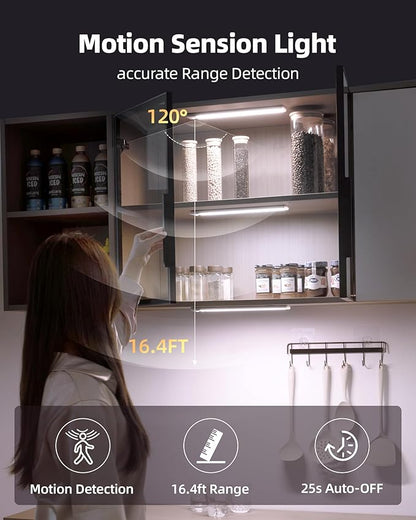 Under Cabinet Lighting Wireless,Rechargeable Battery Motion Sensor Light Indoor,LED Closet Lights USB Charging,3 Color Dimmable Under Cabinet Lights for Kitchen (3 Pcs) 7inch