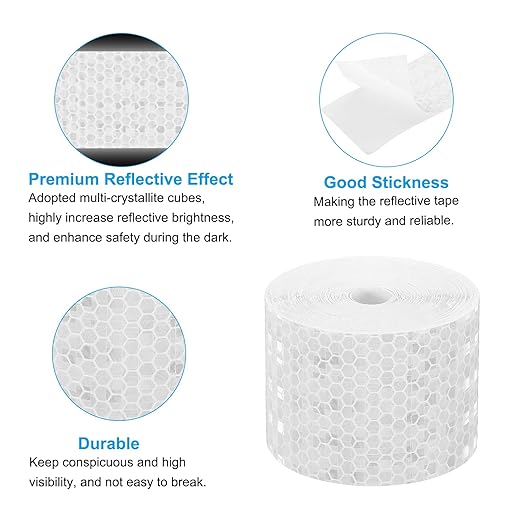 PATIKIL 2 Inch x 33 ft Reflective Tape, 1 Roll Waterproof Self Adhesive High Visibility Caution Warning Safety Tape Reflector with Scraper for Trucks Trailers Cars, White