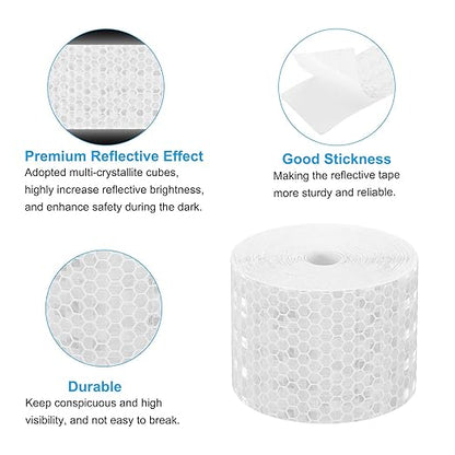 PATIKIL 2 Inch x 33 ft Reflective Tape, 1 Roll Waterproof Self Adhesive High Visibility Caution Warning Safety Tape Reflector with Scraper for Trucks Trailers Cars, White