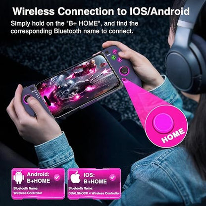 NealGamefy Phone Controller for iPhone/Android - Mobile Gaming Controller with Hall Effect Joystick, Phone Case Support,Turbo Function, Dual Vibration- Phone Controller Compatible with More Games