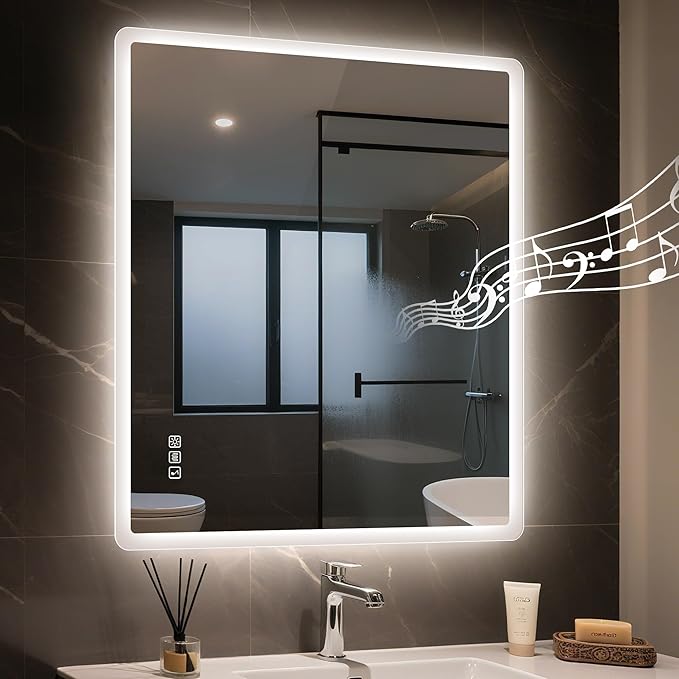 STARLEAD 20"x28" LED-Bathroom-Mirror-with-Lights, Wall-Mounted with Bluetooth Speaker, Anti-Fog, 3 Color Temperature, Dimmable Brightness, Waterproof, Tempered Glass, Frontlit & Backlit