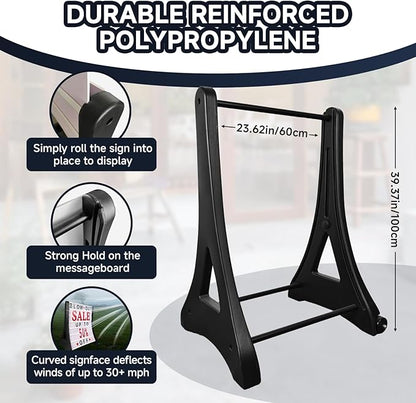 24"x39" Changeable Message Board Sidewalk Sign, Standard Portable A-Frame Sign & Letter Kit for Outdoor,Business, Large Black Standing Frame with Wheels, Water-Fillable and Wind-Resistant