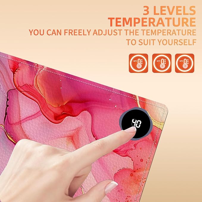Heated Mouse Pad, Warm Desk Pad, Keyboard Mat 23.6 x 14 Inch Large Size Intelligent Fast Heating, 3 Speed Adjustable, Timed Auto Power Off for Game Office Home, Pink Marble