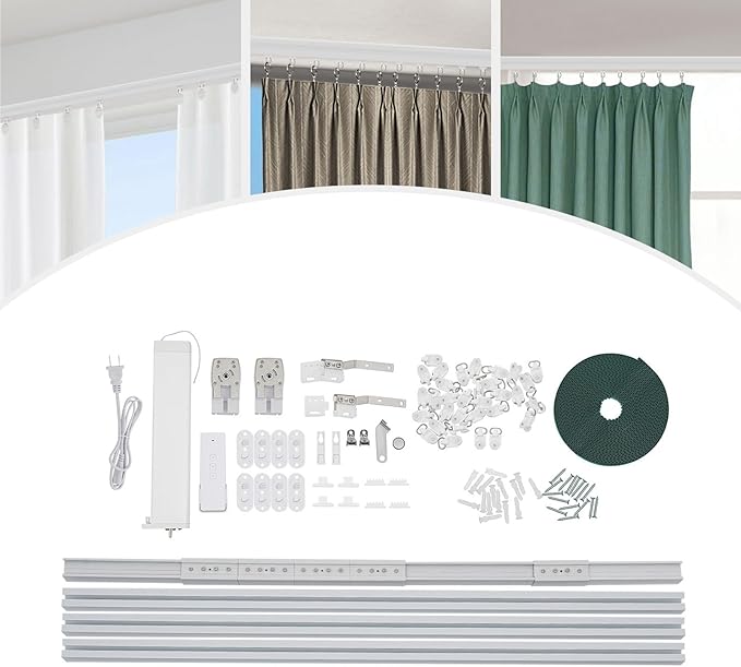 Smart Curtains Track, Automatic Curtain Opener, Electric Curtains with Remote, Motorized Motor, Adjustable Track Length,Remote & App Control, Ceiling or Wall Mounted
