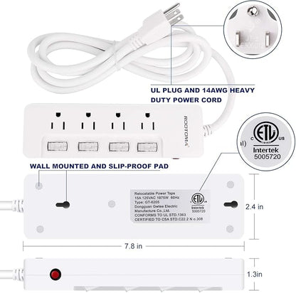 Appliance Extension Cord with Individual Switches on Off - 6 FT, 14 Gauge Heavy Duty Extension Cord with 4 AC Outlets, Wall Mountable, High Wattage for Microwave Workbench Garage Must Have, ETL Listed