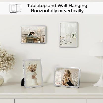 Axeman 4x6 Picture Frame-Metal Rounded Corner Frame 4x6, 4''x6''Photo Frame with Tempered Glass,Tabletop and Wall Display, One-Piece 4 By 6 Metal Picture Frame for images, Silver