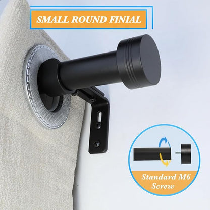 Black Curtain Rod for Windows 18 to 45 Inches, 1 Inch Adjustable Drapery Pole, Heavy Duty Outdoor/Indoor Modern Curtain Rods, Easy Installation(Black 18"-45")