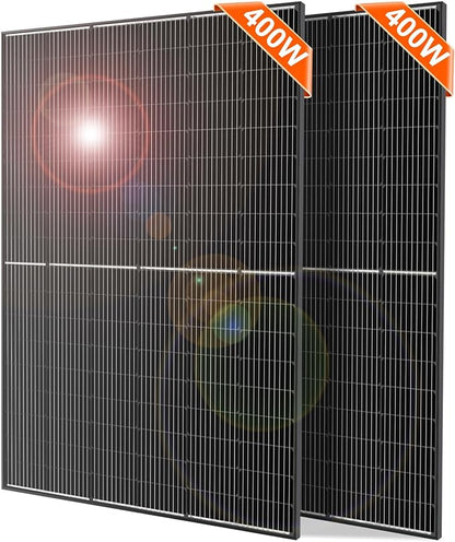 DOKIO 800W (2×400W) 31V Mono Solar Panels - Works for 12/24V Systems, 9.84ft Leads per Panel for Garden/Yard - Home/Backyard Shed or Cabin, Off-Grid Battery Charging