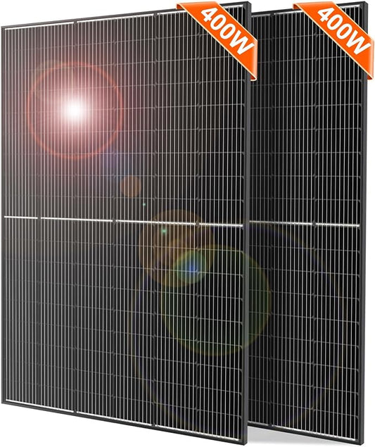DOKIO 800W (2×400W) 31V Mono Solar Panels - Works for 12/24V Systems, 9.84ft Leads per Panel for Garden/Yard - Home/Backyard Shed or Cabin, Off-Grid Battery Charging