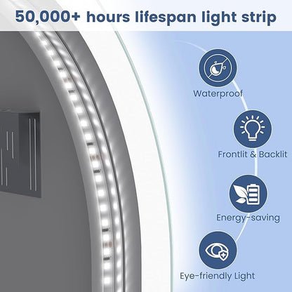 STARLEAD 36"x20" LED-Bathroom-Mirror-with-Lights, Wall-Mounted with Bluetooth Speaker, Anti-Fog, 3 Color Temperature, Dimmable Brightness, Waterproof, Tempered Glass, Frontlit & Backlit, Oval
