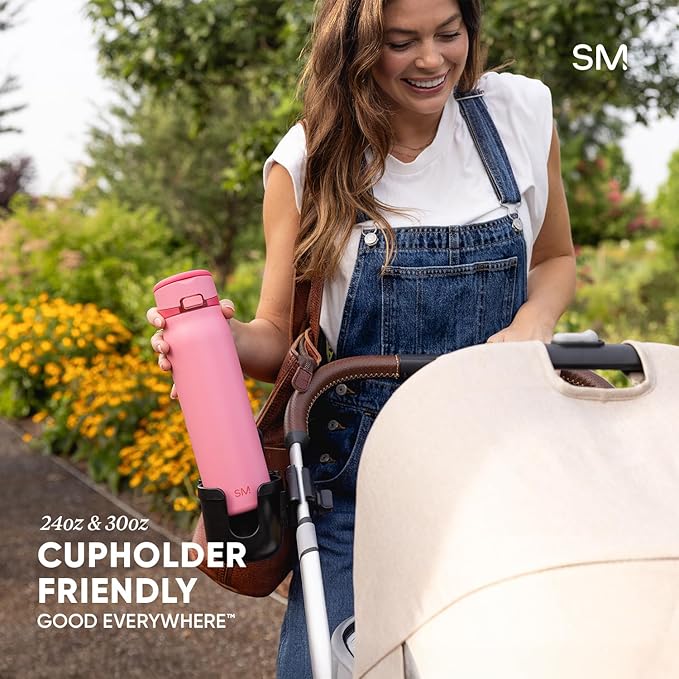 Simple Modern Mesa Loop Water Bottle with Covered Straw and Handle | 24oz Cup Holder Friendly Insulated Stainless Steel Bottles for Travel, Sports and School | Coconut
