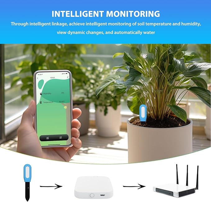 Plant Monitor Soil Test Kit, Flower Care Soil Tester Smart Plant Intelligent Sensor Plants Detector Bluetooth Monitor for Fertility Temperature Level for Tuya App