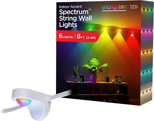 Enbrighten Spectrum Remote Controlled Indoor Accent Wall String Lights, Color Changing LED USB Sconces, 8ft with 6 Lights, RGBWIC, White 84313