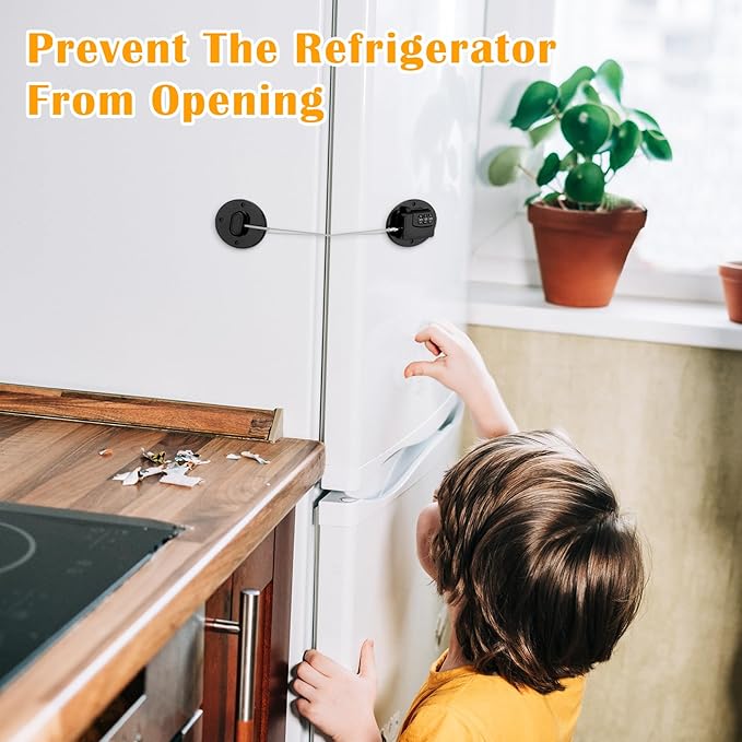 4 Pack Black Digital Refrigerator Locks Combination, Drill-Free Fridge Lock with Password, Strong Heavy-Duty ABS & Stainless Steel, Easy to Operate