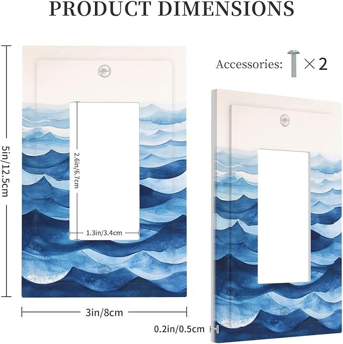 Decorative Outlet Covers Blue Watercolor Textured Abstract Ocean Wave 1 Gang Single Rocker Light Switch Cover Plate GFCI Wall Plates Electrical Switch Plate Cover for Bedroom living Room Decor
