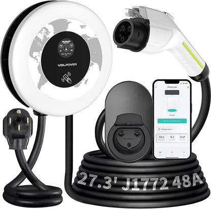 Level 2 EV Charger, 11.5KW /50A Fast Wall Home Charging Station, 27.3ft Charging Cable with Smart App (WiFi), 240V EV Charger with NEMA 14-50, EVSE J1172 Connector for Electric Car EC51W