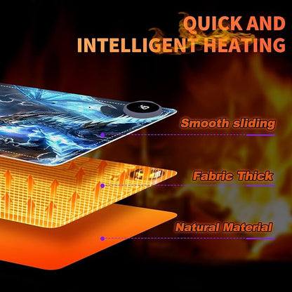 Heated Mouse Pad, Warm Desk Pad, Keyboard Mat 23.6 x 14 Inch Large Size Intelligent Fast Heating, 3 Speed Adjustable, Timed Auto Power Off for Game Office Home, Dragons Gather
