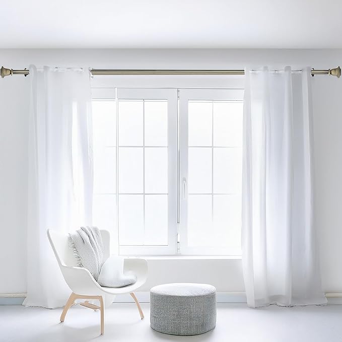 Deco Window Adjustable Curtain Rod for Windows 44 to 120 Inch (Pack of 1) Extendable Heavy Duty 1 Inch Iron Drapery Pole with Finials Wall Mounted French Door Curtain Rods (Brass)