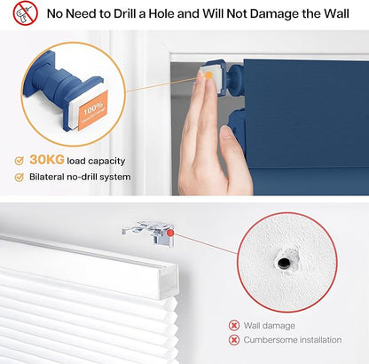 LazBlinds No Drill Blinds for Indoor Windows, Blackout Roller Shades, Cordless Window Blackout Blinds, Thermal Insulated Fabric UV Protection for Home and Office, 21.5" W x 48" H, Navy Blue