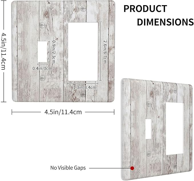 Outlet Covers Rustic Vintage White Wood Grain 1 Toggle 1 Rocker Combination Decorative Wall Plate Electrical Switch Plates Light Switch Cover Plate for Farmhouse Home Decor