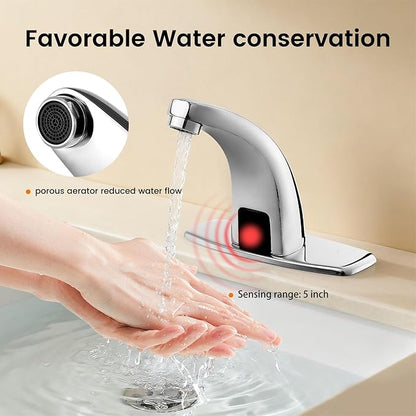Touchless Bathroom Sink Faucet，Automatic Motion Sensor Faucets with 1 Hole Plate for Water Bath Commercial Lavatory Farmhouse, Chrome