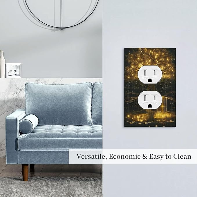 Decorative Outlet Covers Golden Shining Fantasy Kabbalah Tree of Life 1 Gang Duplex Light Switch Cover Plate Unique Wall Plate Electrical Switch Plate Covers for Bedroom Home Decor