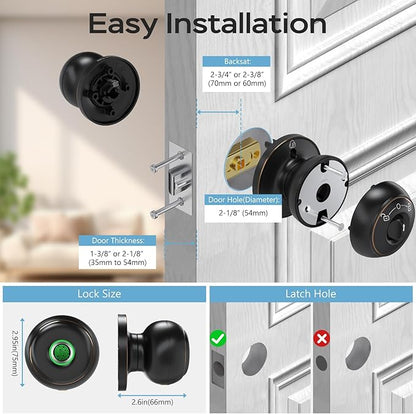GeekTale Fingerprint Door Lock for Bedrooms, Fingerprint Door Knob with Lock, Smart Door Lock, App Control, Back-up Keys, Thumbprint Door Knob for Bedrooms, Office, Apartment