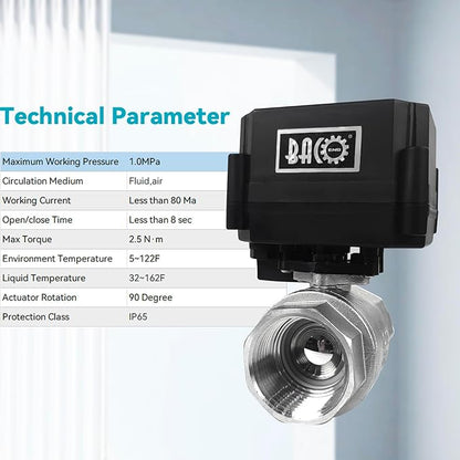 BACOENG Motorized Ball Valve, 2 Wire Auto Return 1" Stainless Steel Electrical Ball Valve with Full Port, AC/DC9-24V Manually Closable (Normally Closed), Black