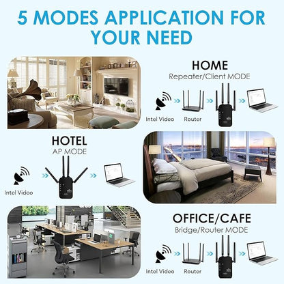 1200Mbps WiFi Extender Signal Booster,WiFi Extender Dual Band for Home，New Gen 6X Faster Internet Booster Extender, WiFi Repeater Coverage up to 10K sq.ft and 65 Devices(Black)