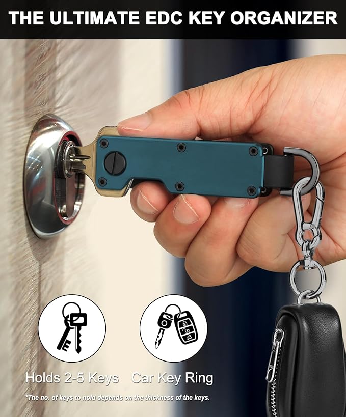 Mens Key Organizer - Compact Metallic Key Holder | Minimalist Innovative Keyholder | Smart Keychain Secures 1-5 Keys