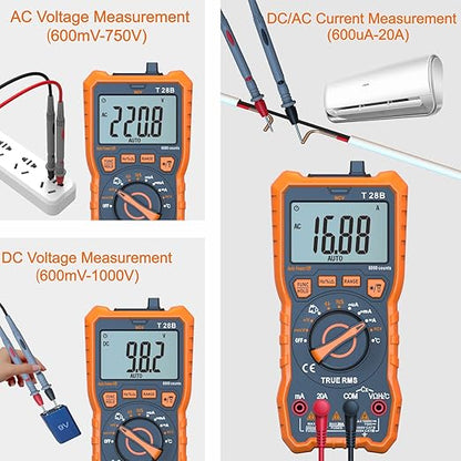 True RMS Digital Multimeter Tester, Auto-Ranging AC DC 20A Ohmmeter 1000V Voltmeter with NCV, Measure Voltage Current Amp Resistance Diode Continuity Duty-Cycle Capacitance Temperature, for Home Auto